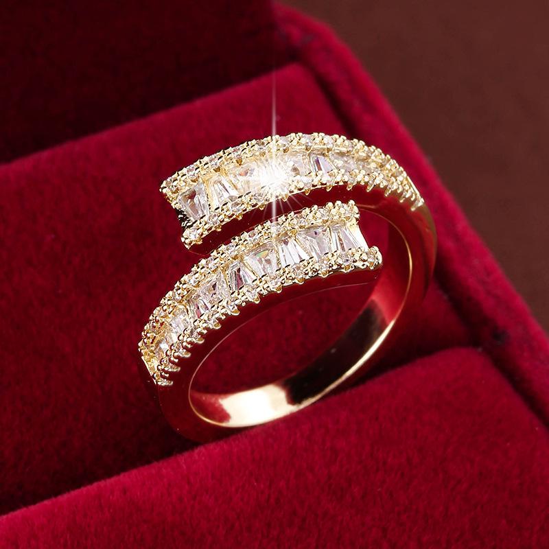 Elegant Zircon Design Versatile Adjustable Copper Ring Open Adjustable