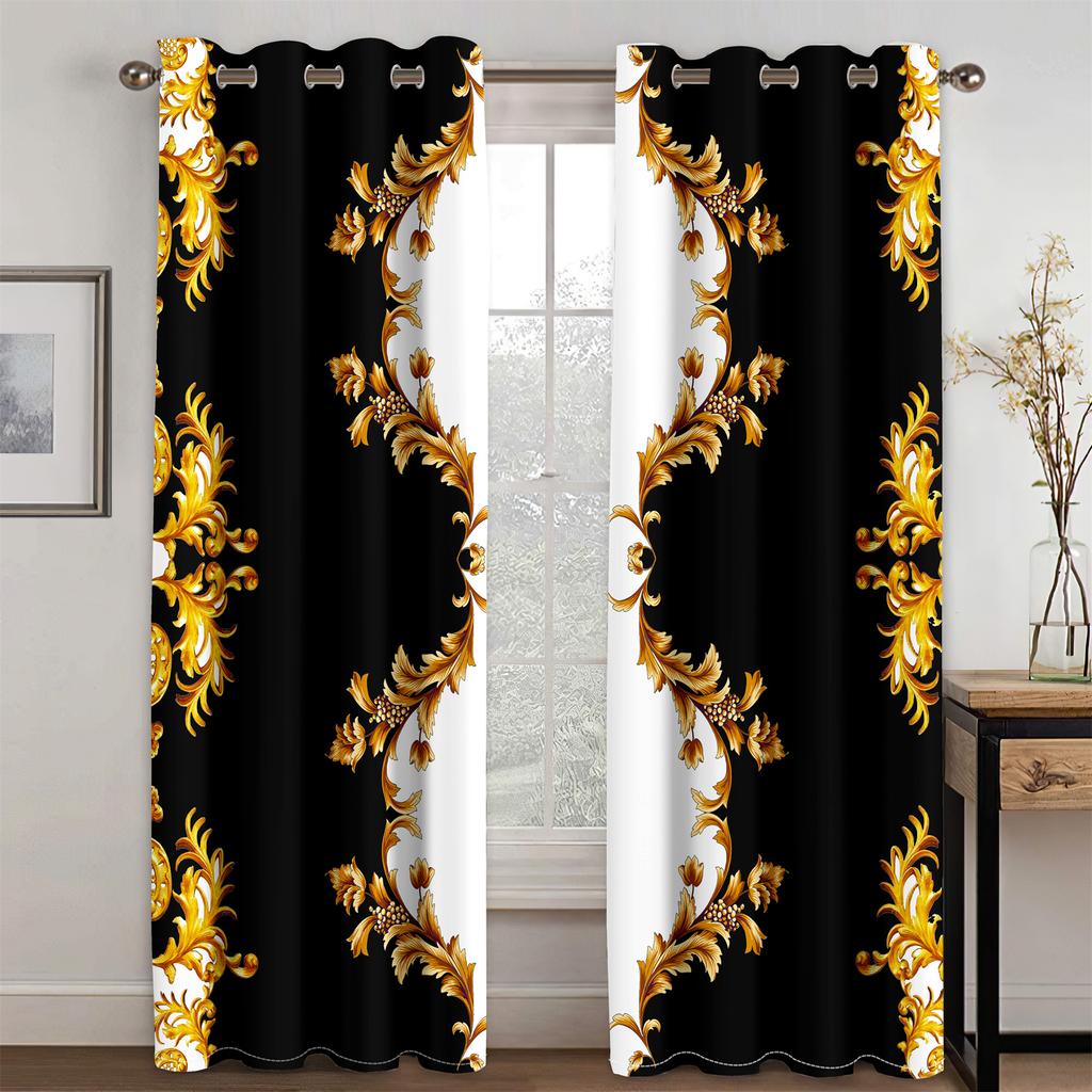 3D Modern Luxury Brand Design Baroque Black Gold Fashion 2 Pieces Shading Window Curtain For Living Room Bedroom Decor Grommet