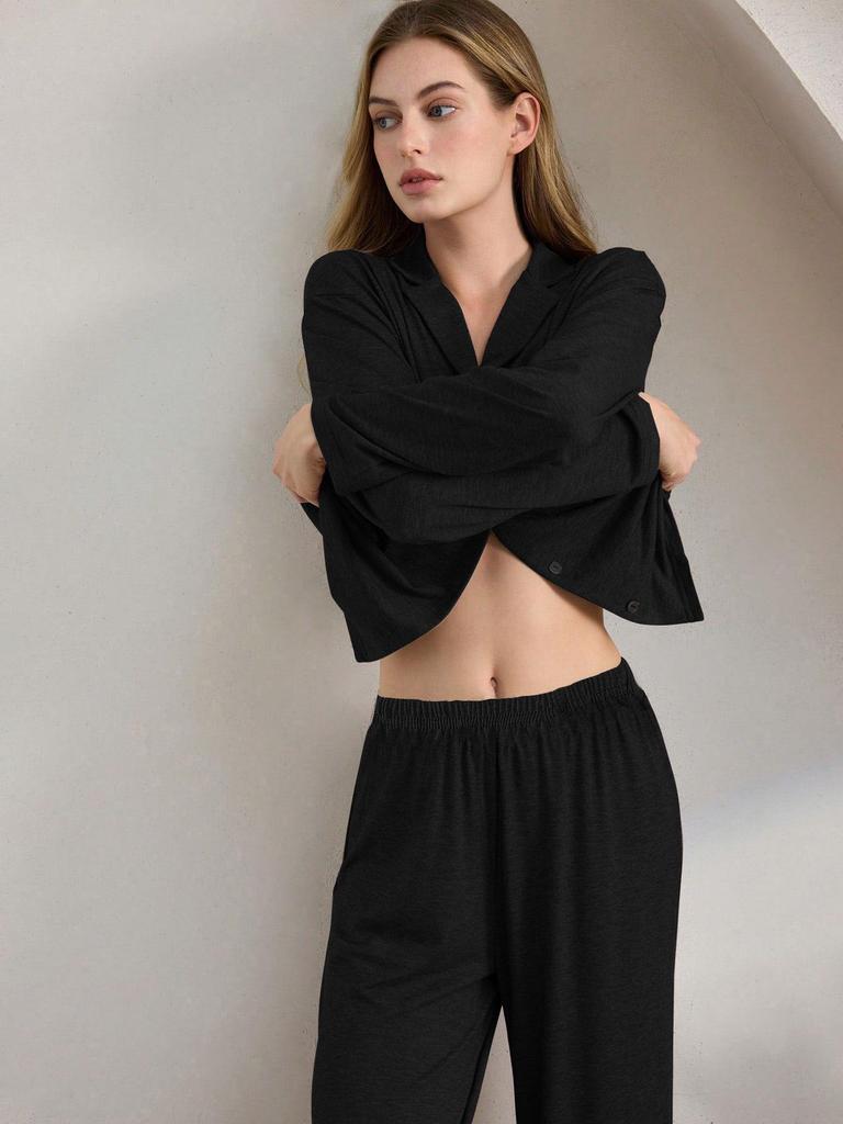European Style Women's Autumn/Winter Pajama Set: Casual Long Sleeve Cardigan & Pants Homewear