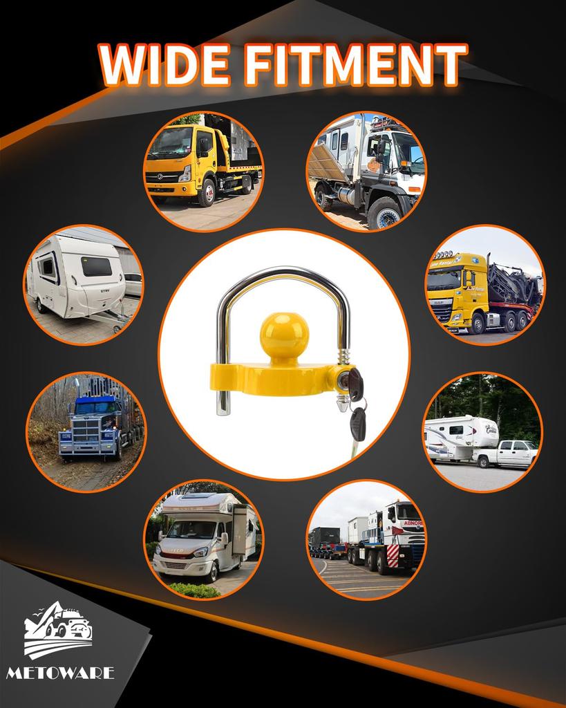 METOWARE Universal Adjustable Heavy Duty Steel Trailer Hitch Lock Anti-Theft Trailer Ball Lock Tow