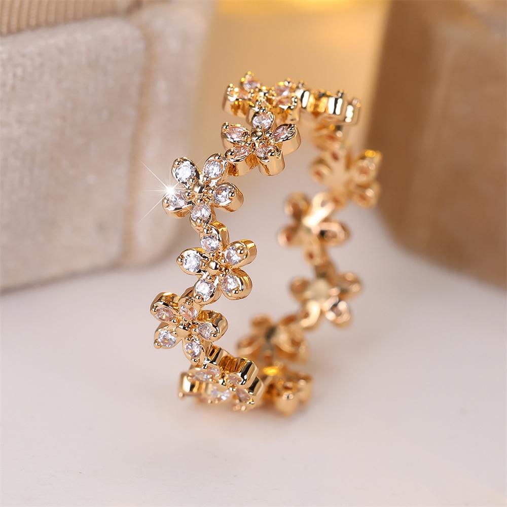 Female Cute Small Flower White Zircon Plumeria Rings For Women Vintage Trendy Gold Color Ring Wedding Jewelry Mother's Day Gifts