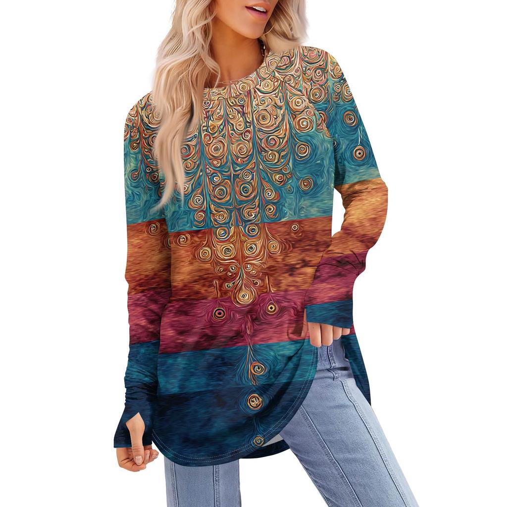 Dame Oversized Genser Grafisk Genser Langermet Drop Shoulder Rund Hals Topper Vintage Klær