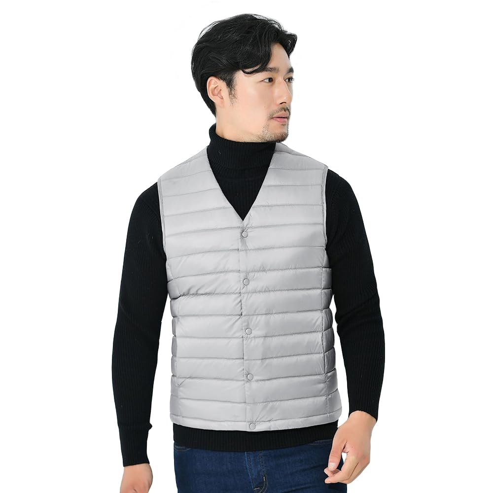 

Moilyuko Ultralight Down and Inner Vest for Fall and Includes Storage Pouch Men s Vest, Collarless, Lightweight, Warm, Cold-Weather Winter, (Mo55) серый