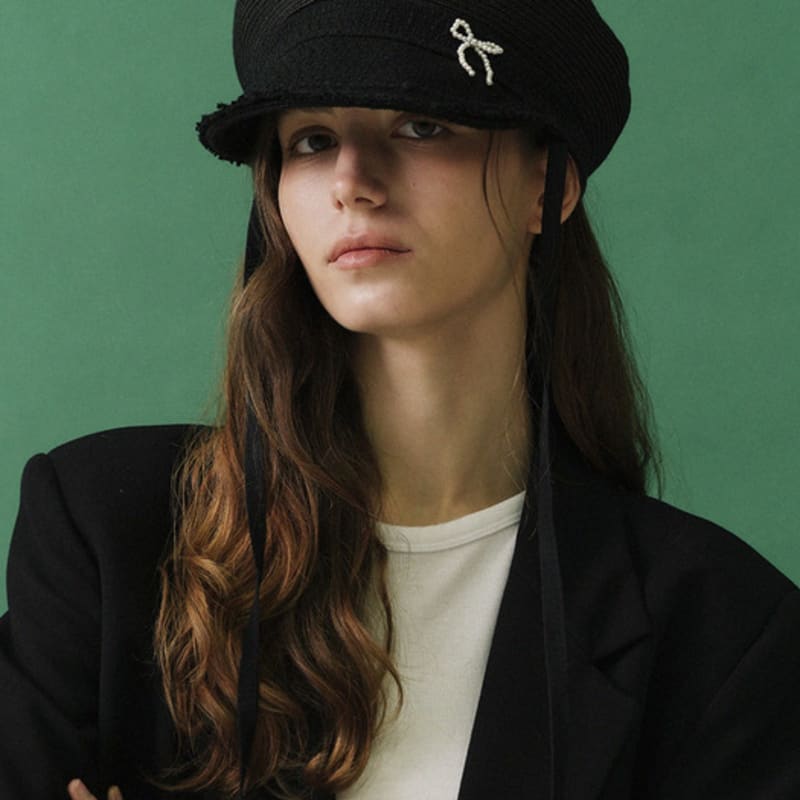 Marchen Pearl ribbon sailor cap_2color