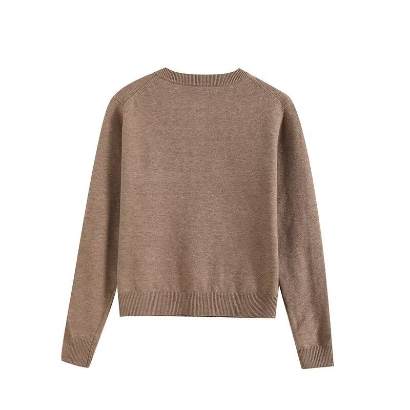 Fashion Style 2024 Autumn New Women's Clothing All Match Minimalism Elegance Style round Neck Knitting Cardigan Short Coat