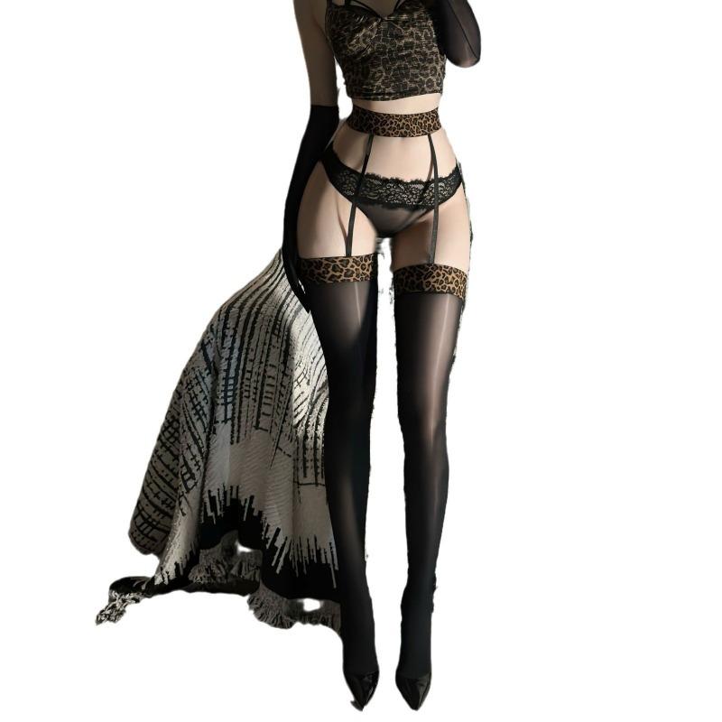 Sex Underwear Stockings Suspenders Integrated Leopard Print Sexy Pure Passion Teasing Versatile Knee Sex Stockings Thighs