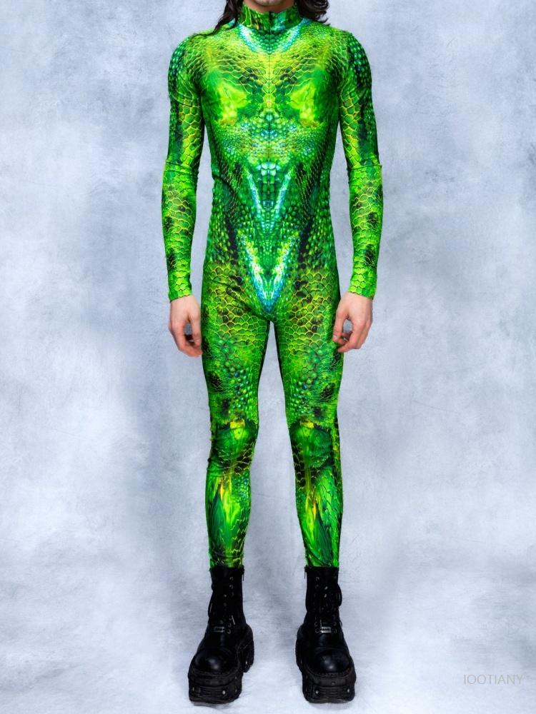 Collants Animal Unique Python Lézard Cosplay Couple Halloween Carnaval Costume Fête Adulte Scène Combinaison Costume S green