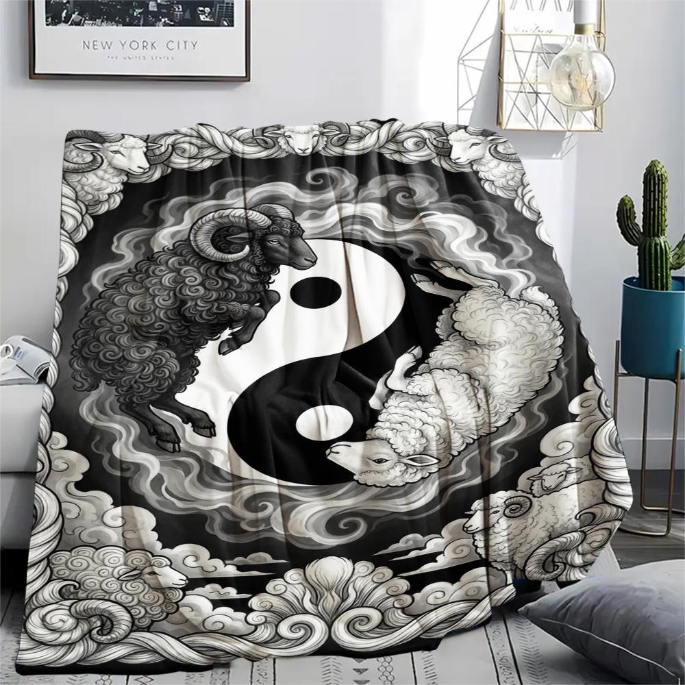 1Pc Goat Demon Print Flannel Blanket, High quality Comfortable for All Seasons, Home Decor, Warmth and Comfort, Perfect for Christmas Gifts W143