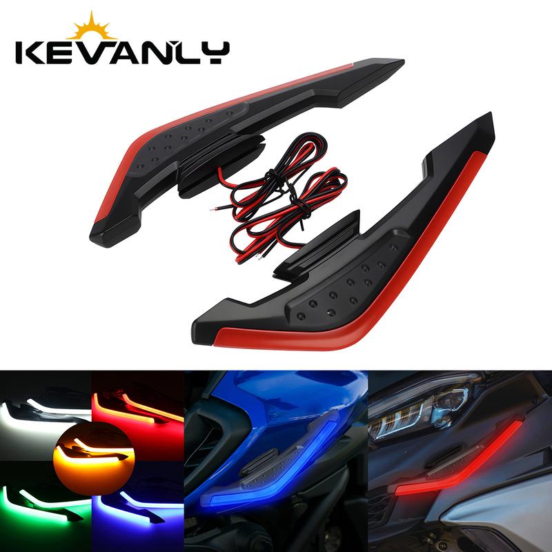1 pair Motorcycle Front Side Wing LED Light Kit Aerodynamic Wing Lights Universal Spoiler Lamp Motorcycle Decorative Accessories