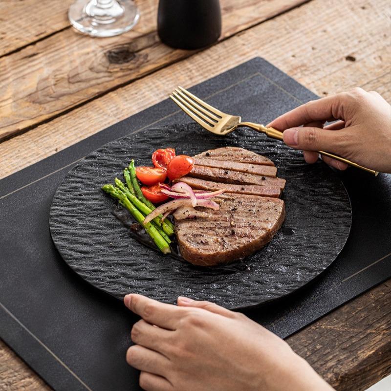 Creative Steak Dishes Ceramic Plate Stone Grain Pleated Porcelain Flat Plate Home Dinner Plate Hotel Cutlery Kitchen Utensils