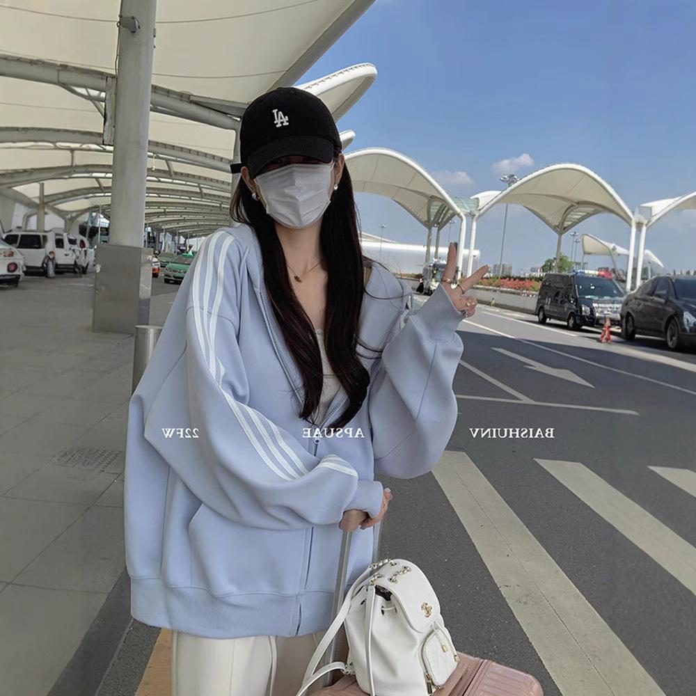 

Women s Blue Oversized Cardigan Sweatshirt - Korean Style, Loose Fit for Spring & Autumn 2025 XL (for 60-70 kg)
