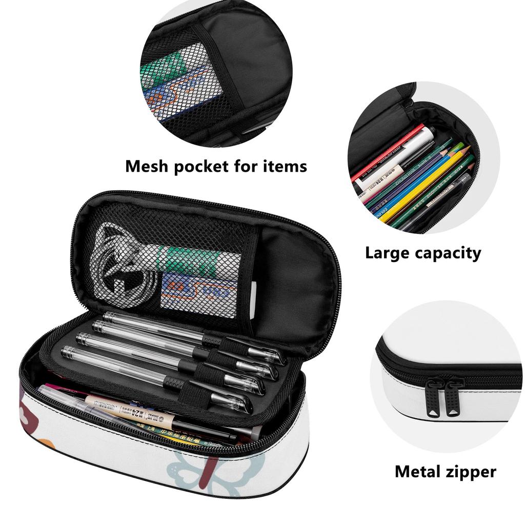 Pencil Bag Zipper Closure Large Capacity Strong Polyester Fabric with Main Compartment Mesh Pocket and Pen Slots for Students