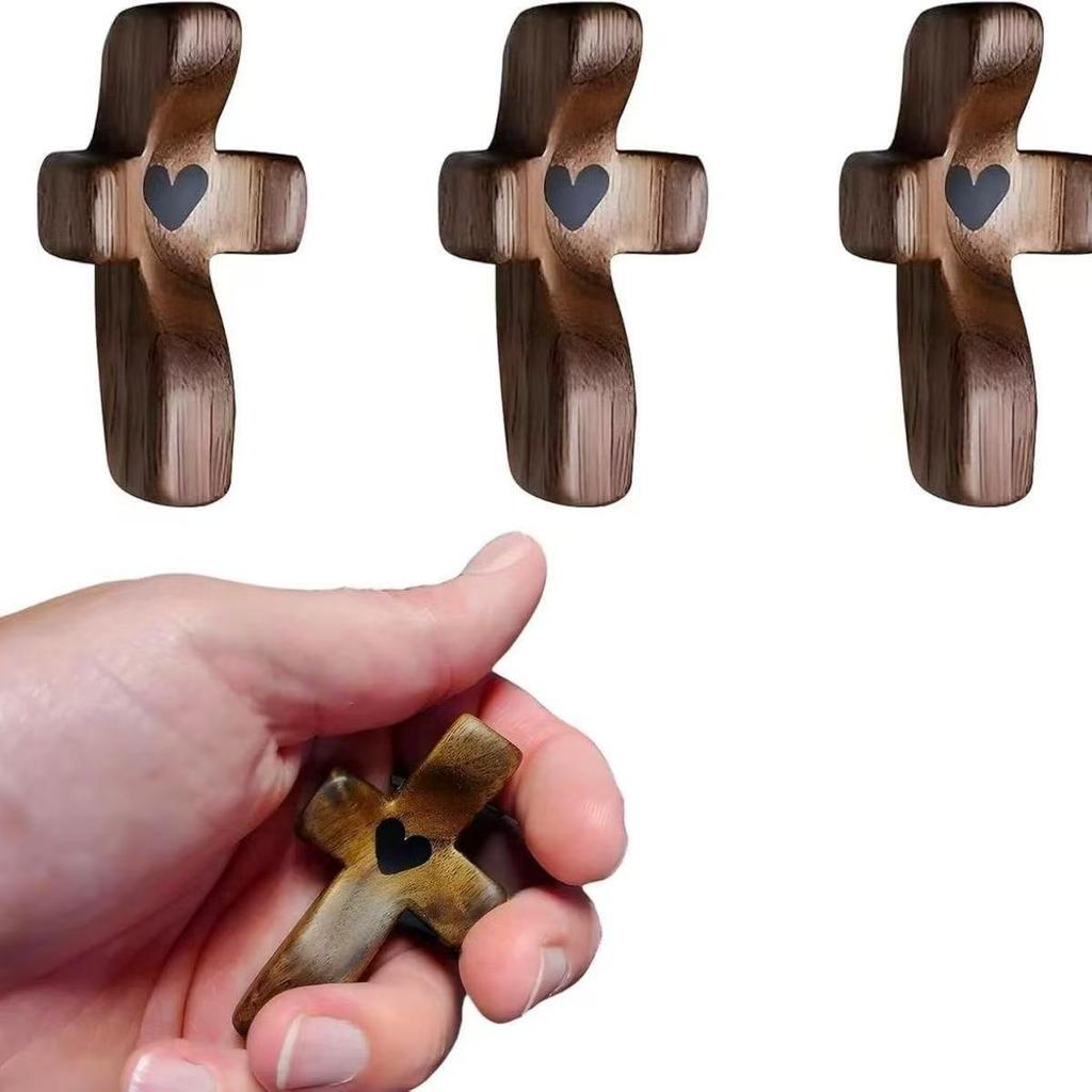Black Walnut Thumb Cross – Handheld Solid Wood Craft for Easter, Church, Palm Prayer Piece