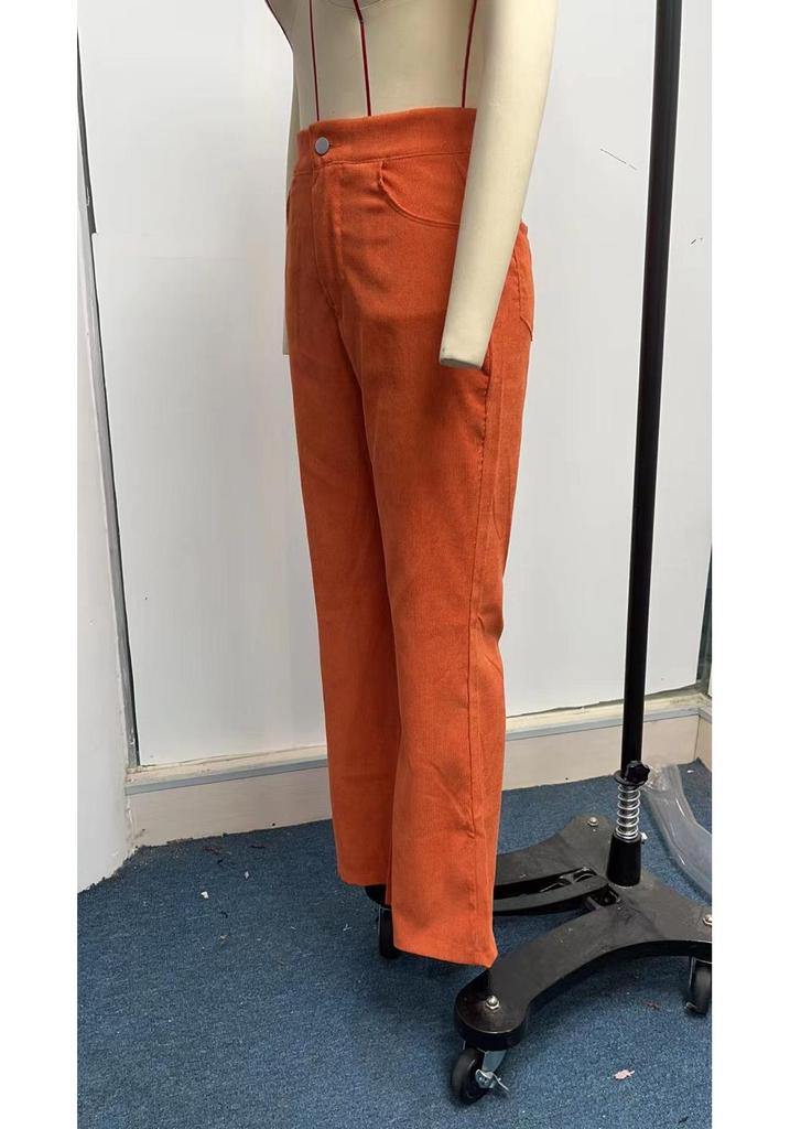 2025 Winter Women's High Waist Flare Corduroy Pants - Solid Color, Elegant and Casual Style