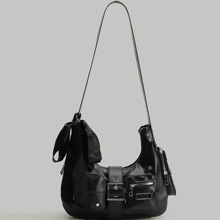 

Sweet Cool Motorcycle Underarm Bag 2025 New Hot Girl Shoulder Bag Fashion Versatile Crossbody Bag Women Large Capacity Commuter Bag чёрный