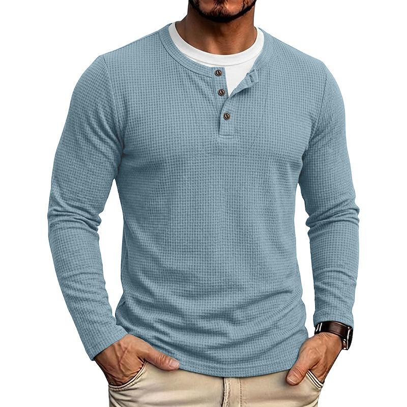 Herbst Winter Herren Fake Two-Piece Langarm Henley T-Shirt Waffel Casual Basisschicht T-Shirts Amerikanischer Stil Oberteile