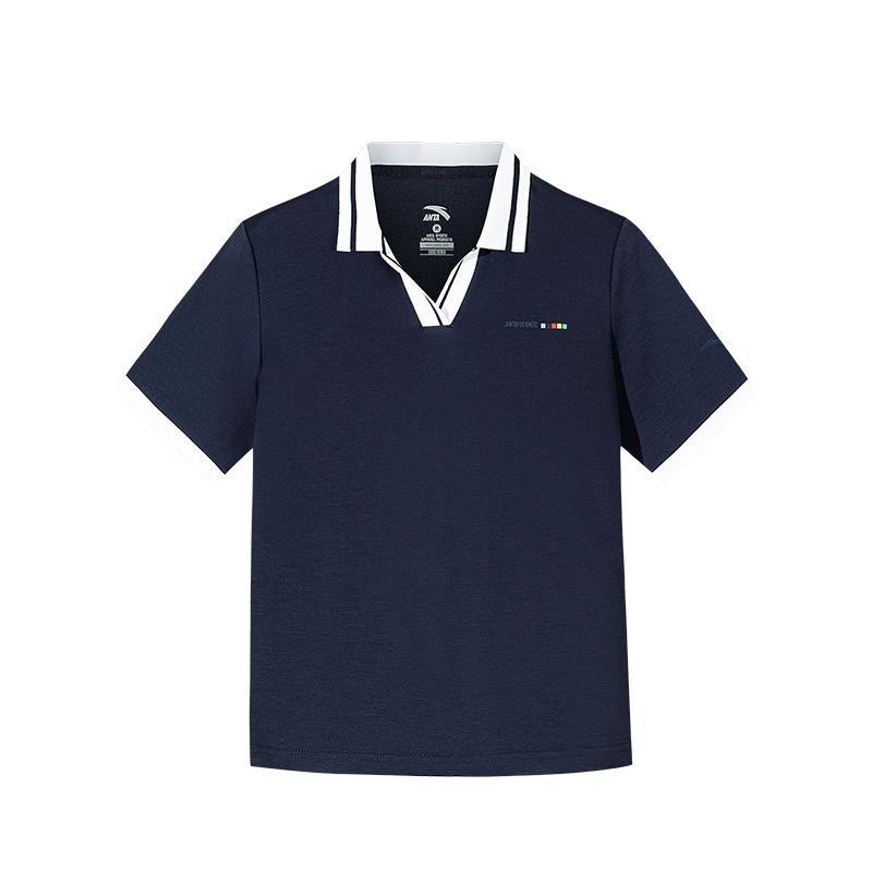 

Anta Life Series Color Block Soft Comfortable Breathable Versatile Short Sleeve Polo Shirt Women tops Zeus-Blue 162538120-2 S