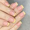 Square Press on Nail Artificial Fake Nail Tips Full Cover Yellow False Nail Glossy Glues on Nail for Women Girls 24Pcs
