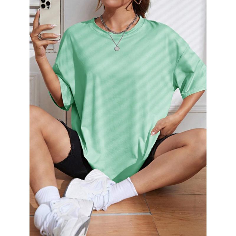 Dámské bavlněné tričko s krátkým rukávem v jednobarevném provedení, pro fitness, měkké, prodyšné, pohodlné oblečení, základní, univerzální, volné
