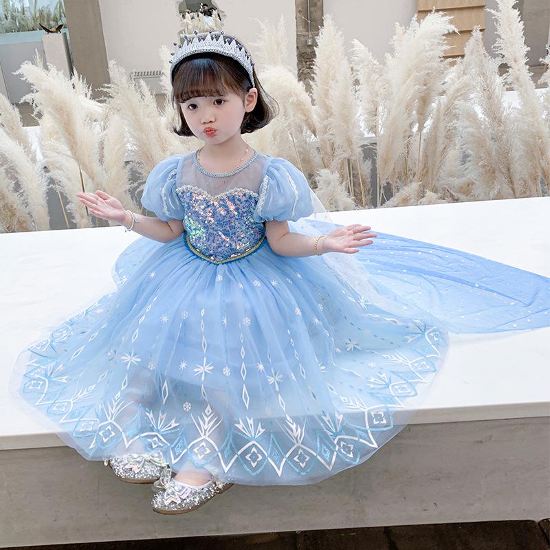 Girls' Puff Sleeve Mesh Princess Dress – Fashionable Summer Style