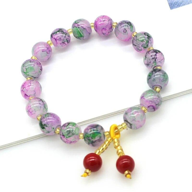 Korean Exquisite Glass Beaded Elastic Bracelets for Women Fashion Paint Cracked Beads Elastic Adjustable Bracelet Jewelry Gifts