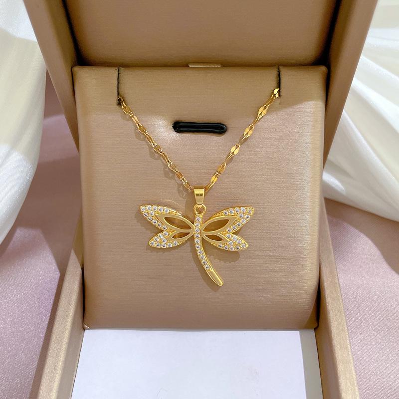 Titanium Steel Micro-Inlaid Gold Plated Women's Lucky Bead Necklace - Trendy Clavicle Chain Accessory