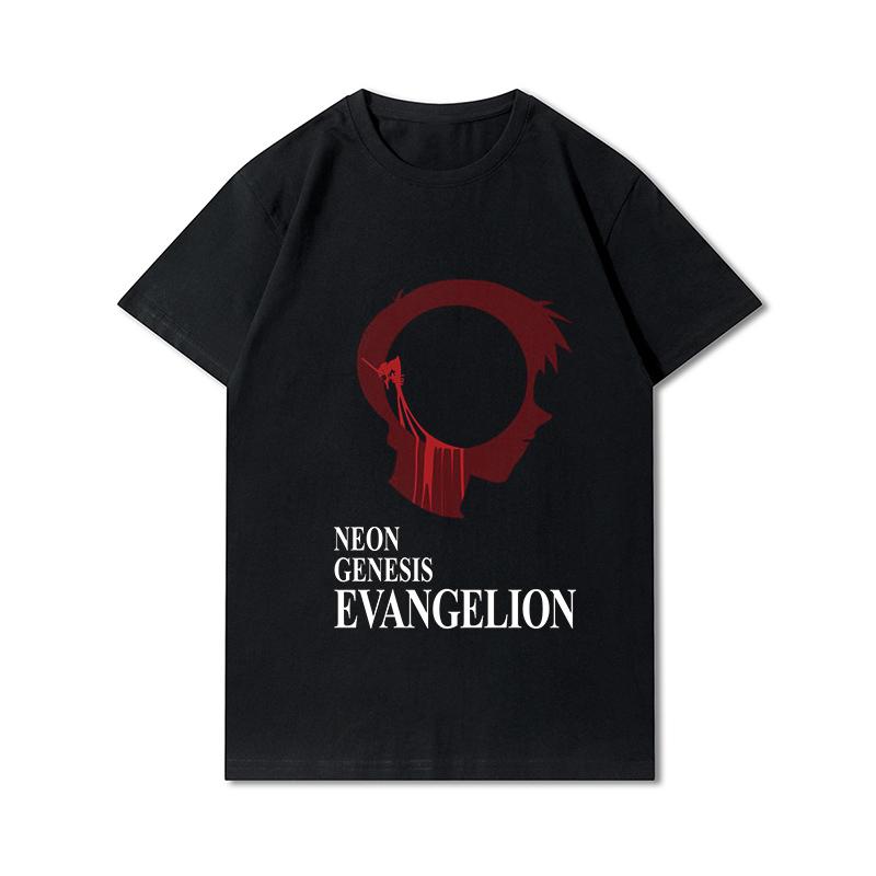 Pánská trička s potiskem Evangelion nadměrných velikostí Bavlněné topy Letní Anime Neformální Černá trička