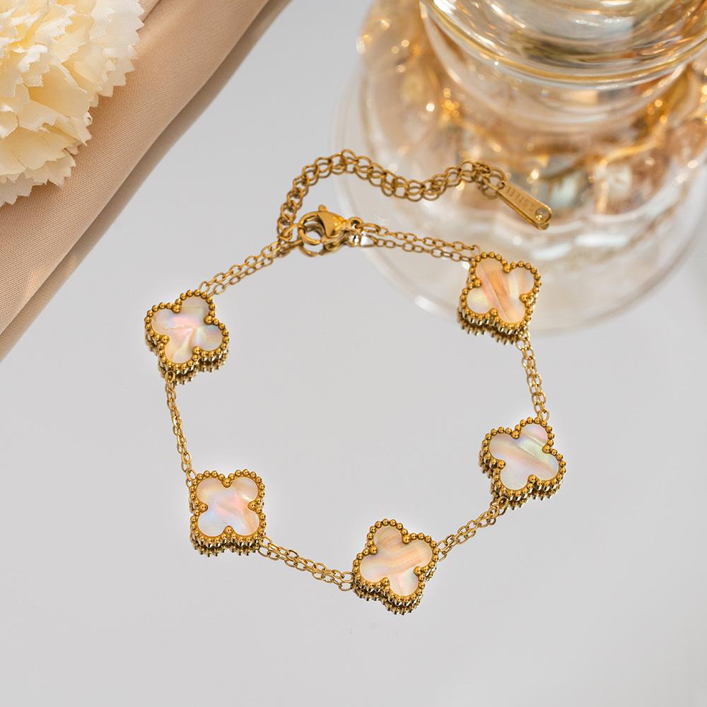 

Красочный браслет из травы с листьями, легкая роскошь, высокий класс, браслет конфетных цветов, ювелирные аксессуары, нишевые аксессуары ручной работы 23cm голландский белый