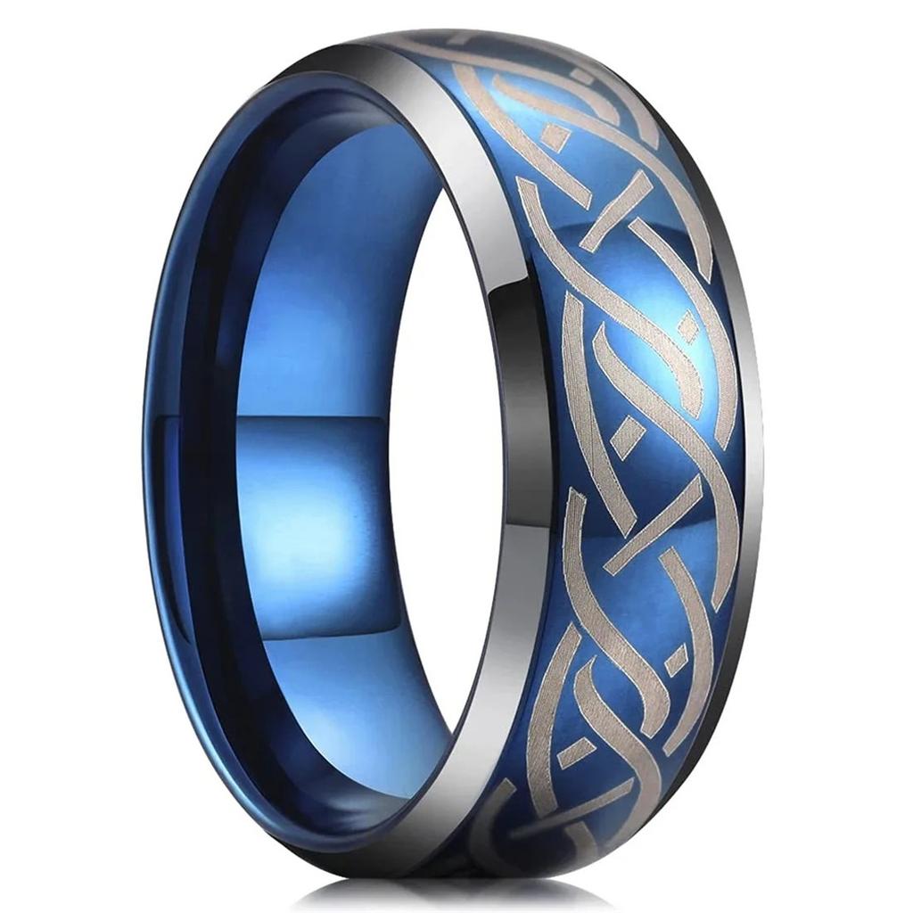 Fashion 8mm Men Blue Stainless Steel Rings Viking Celtic Knot Engagement Rings For Men Women Wedding Band Jewelry Drop Shipping