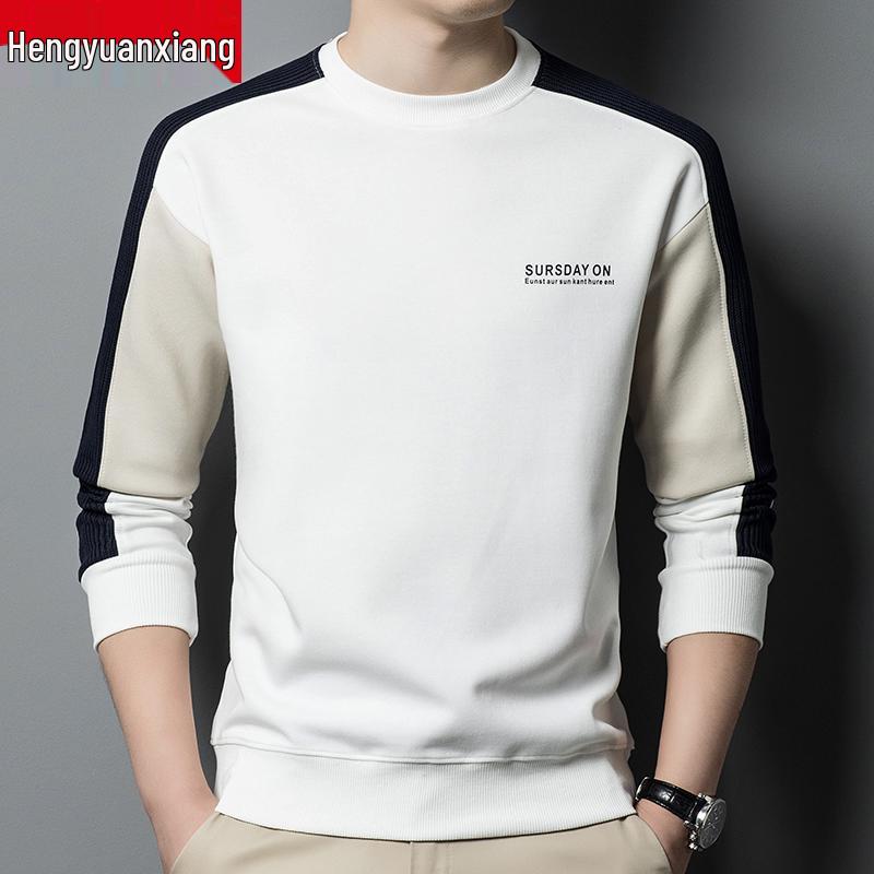

Hengyuanxiang Men s Crew Neck Loose-Fit Long-Sleeve Cotton T-Shirt for Spring and Fall M