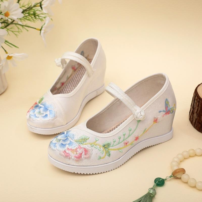 Fashion Oriental Elegance Satin - Embroidered Wedges | Buckle - Strap Hanfu - Friendly Ancient  Charm Shoes