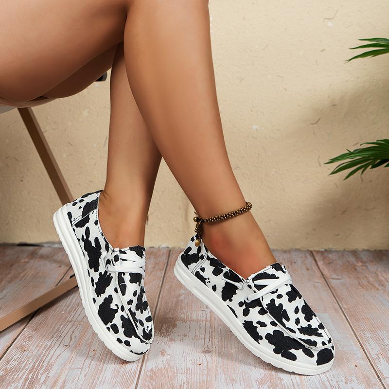 2025 Summer Plus Size Leopard Print Lace-up Canvas Loafers