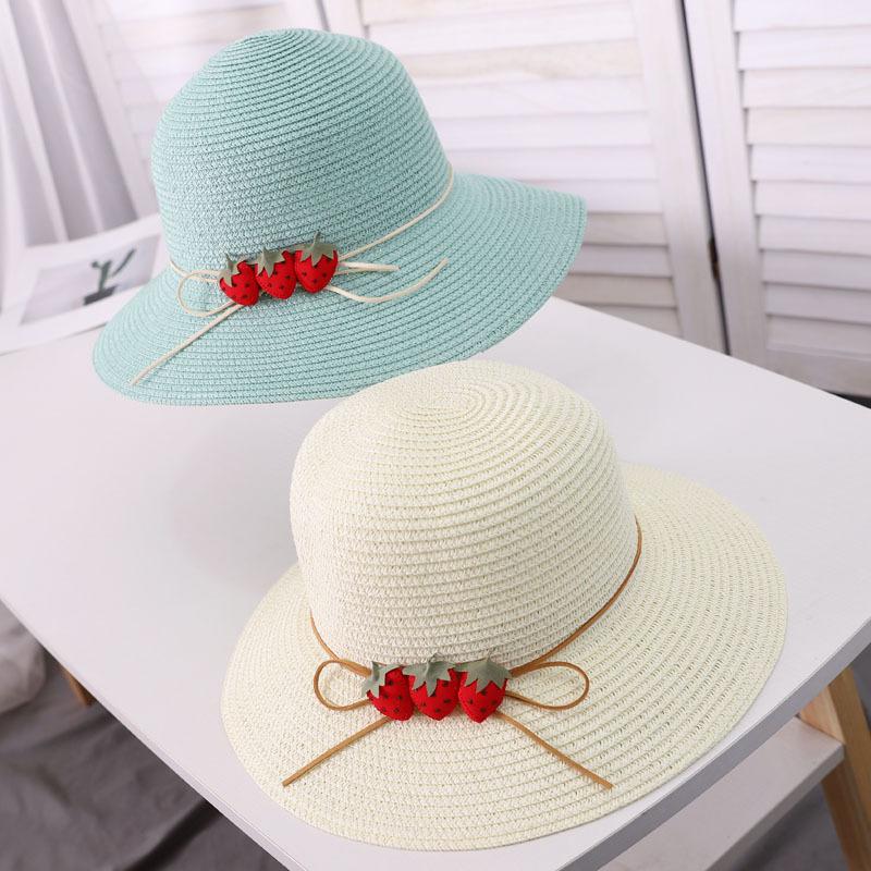 Parent-Child Summer Sun Protection Women Big Brim Straw Hat Girls Cute Beach Sun Cap Strawberry Pot Fisherman Hats