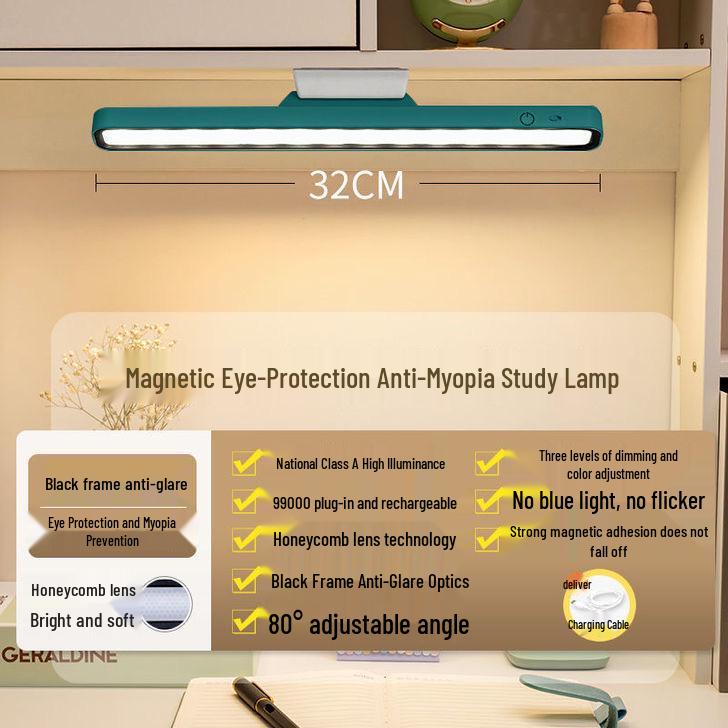 Rechargeable LED Desk Lamp with Magnetic Base - Eye Protection for Studying and Bedside Use