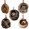 5Pcs Christmas Animal Ornaments 2D Acrylic Cute Wildlife Pendant Raccoon Owl Squirrel Hedgehog Bird