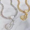 Fashion Hip Hop Jewelry Iced Out CZ Heart Bail Cursive Initial Letters Necklace with 9mm Cuban Link Chain for Drop Shipping