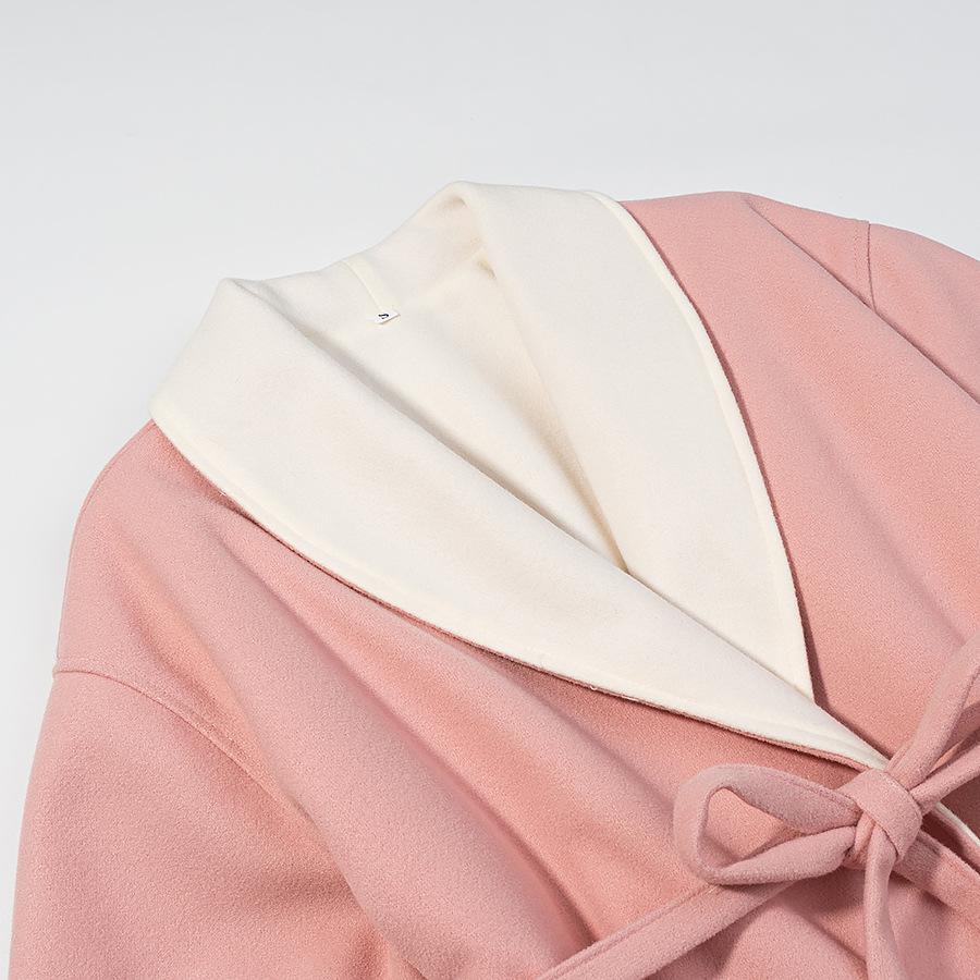 Women's French Chic Bow Tie Hooded Woolen Coat