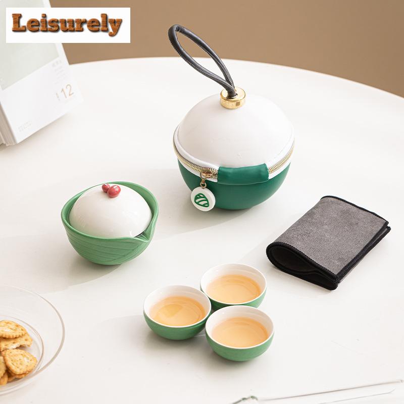 Chinese Dragon Boat Festival Tea Set Kit Set of Cups 1 Pot 3 Cups Tea Maker Camping Portable Organizer Teaset Accessories Gift