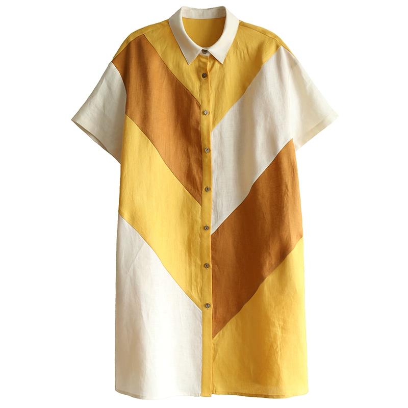 DIMANAF Plus Size Linen Blouse Dress Women 2025 Colorful New Summer Style Shirt O-Neck Loose New