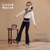 Little Naive Girl's Elastic Flared Casual Pants with Lace Trim