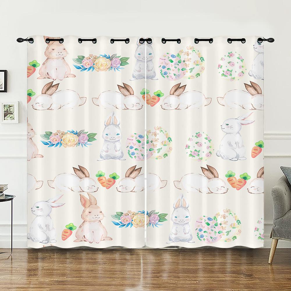 Curtains Animal Rabbit Egg Easter Curtain Digital Printing Blackout Curtain No Punching