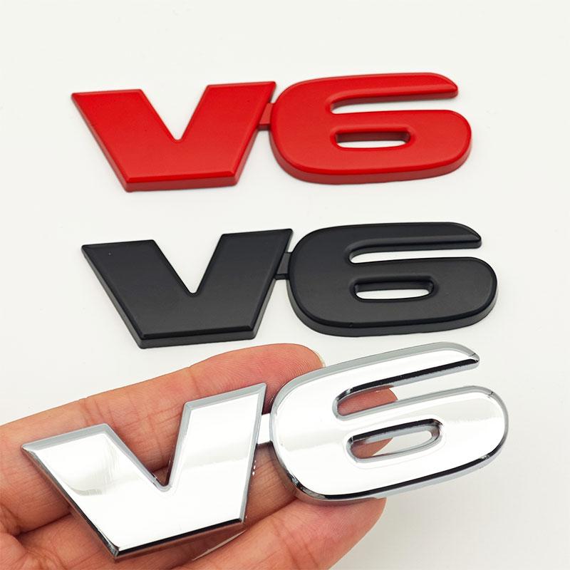 3D Chrome Red Black Metal Alloy Letter V6 Logo Car Rear Trunk Badge Adhesive Emblem Auto Sticker For Toyota Accessories