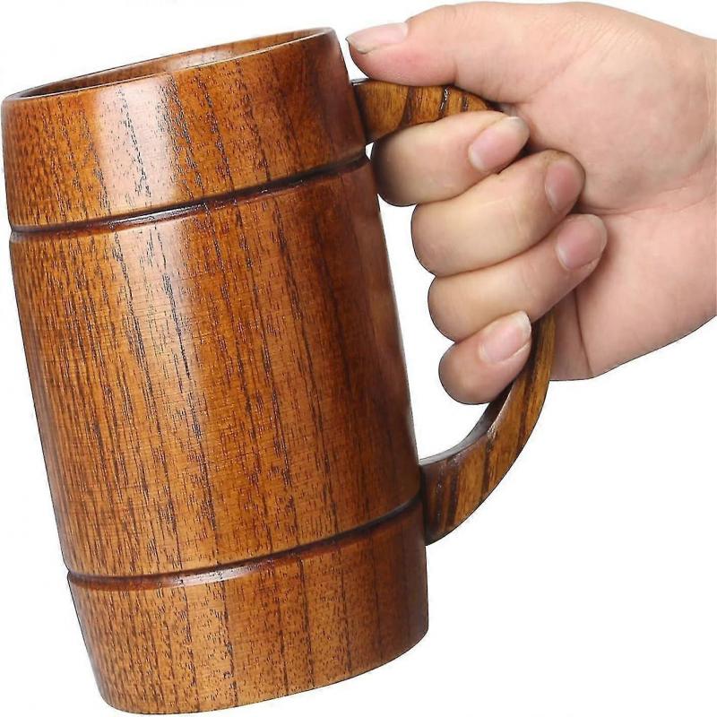 SSRGV 14 Oz Large Wooden Beer Mug Best Wood Drinking Cup Wooden Tankard Beer Glass Stein Tea Cup Bar