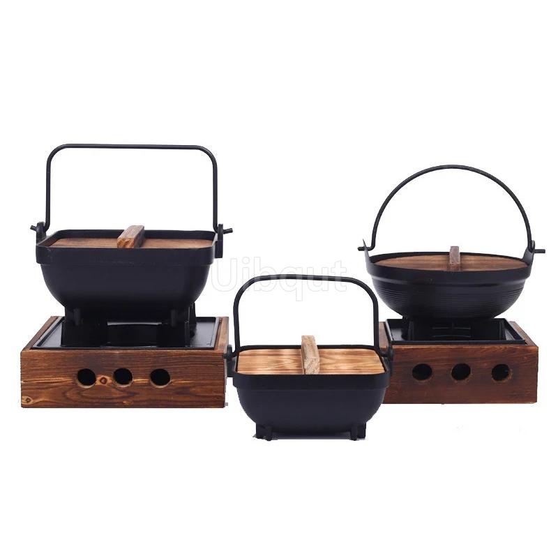 Hand held Household one person food pots Creative wooden lid hanging pot Shouxi Soup Pot bbq grill Japanese style hanging pots