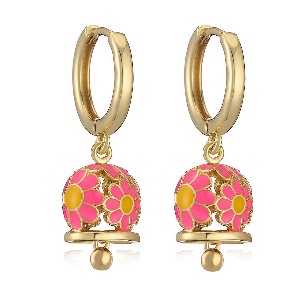 

HECHENG,Enamel Flower Hoop Earrings Water Drop Hoops for Women Super Fairy Bell As Earring Ear Buckle Cute Zircon Яскраво-рожевий