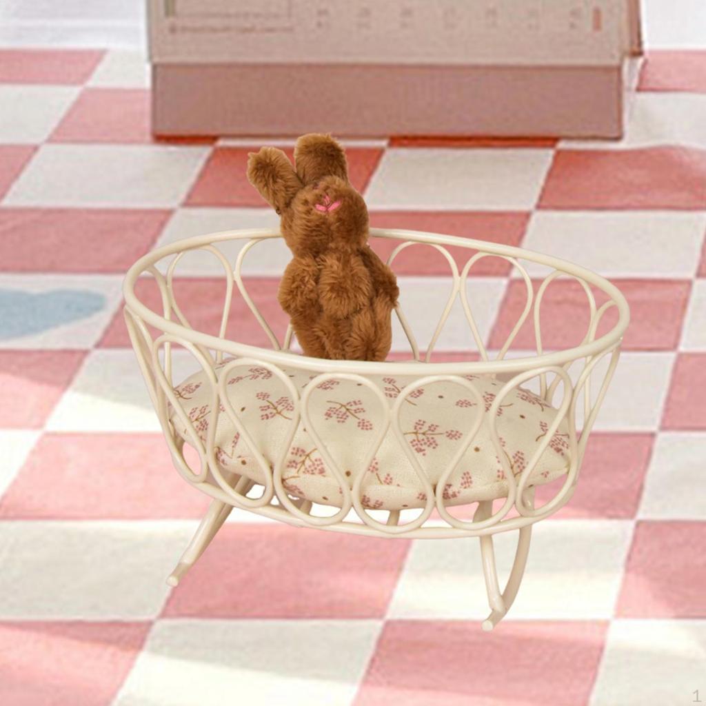 1/12 Puppenhaus Babypuppenbett, Kinderbett DIY Szenenhandwerk, Rollenspielzeugzubehör
