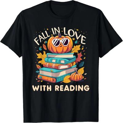 Fall In Love With Reading Book Autumn Pumpkins And Teachers T-Shirt (3)