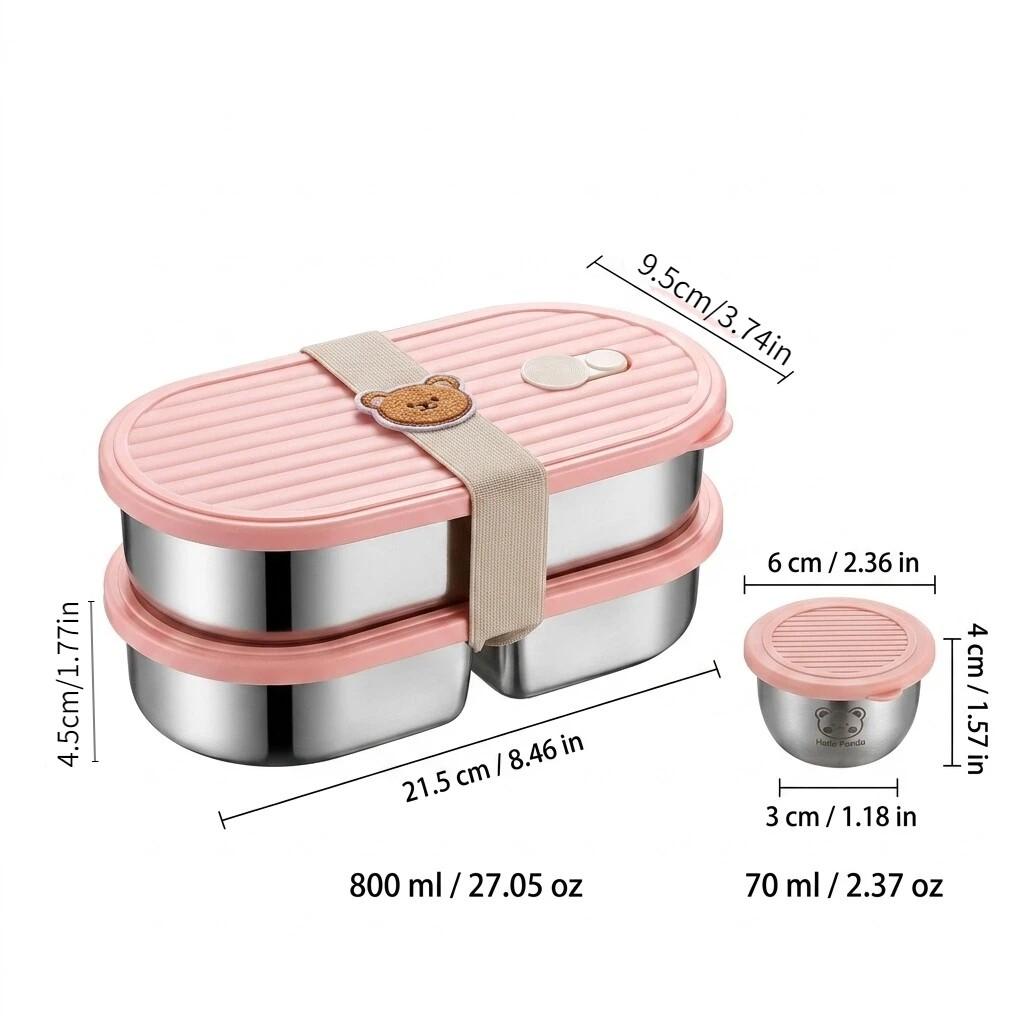 Oval Divided Bento Box With Sauce Box Sealed 304 Stainless Steel Lunch Box Microwave Safe Fruit Salad Food Container For Student