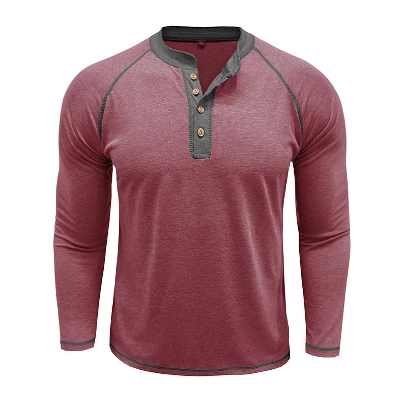 Men's Long Sleeve Henry Neck T-Shirt Fashion Sports Business Casual Tees Tops Man