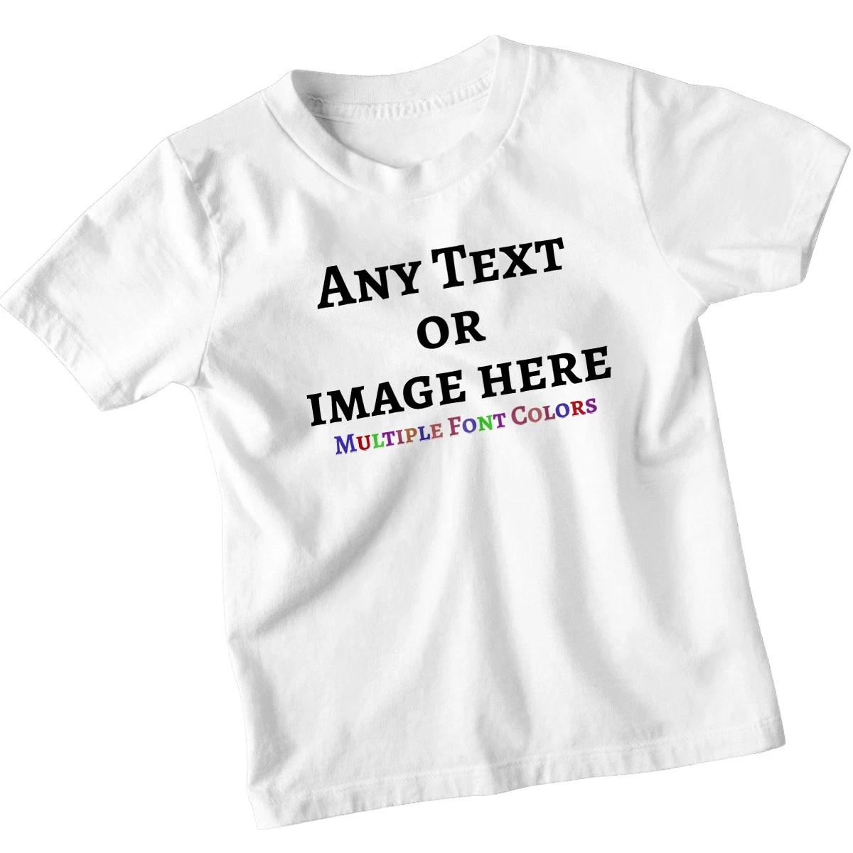 Personalised Any Text Any Image Kids T-Shirt Custom Multiple Font Colors Tee L